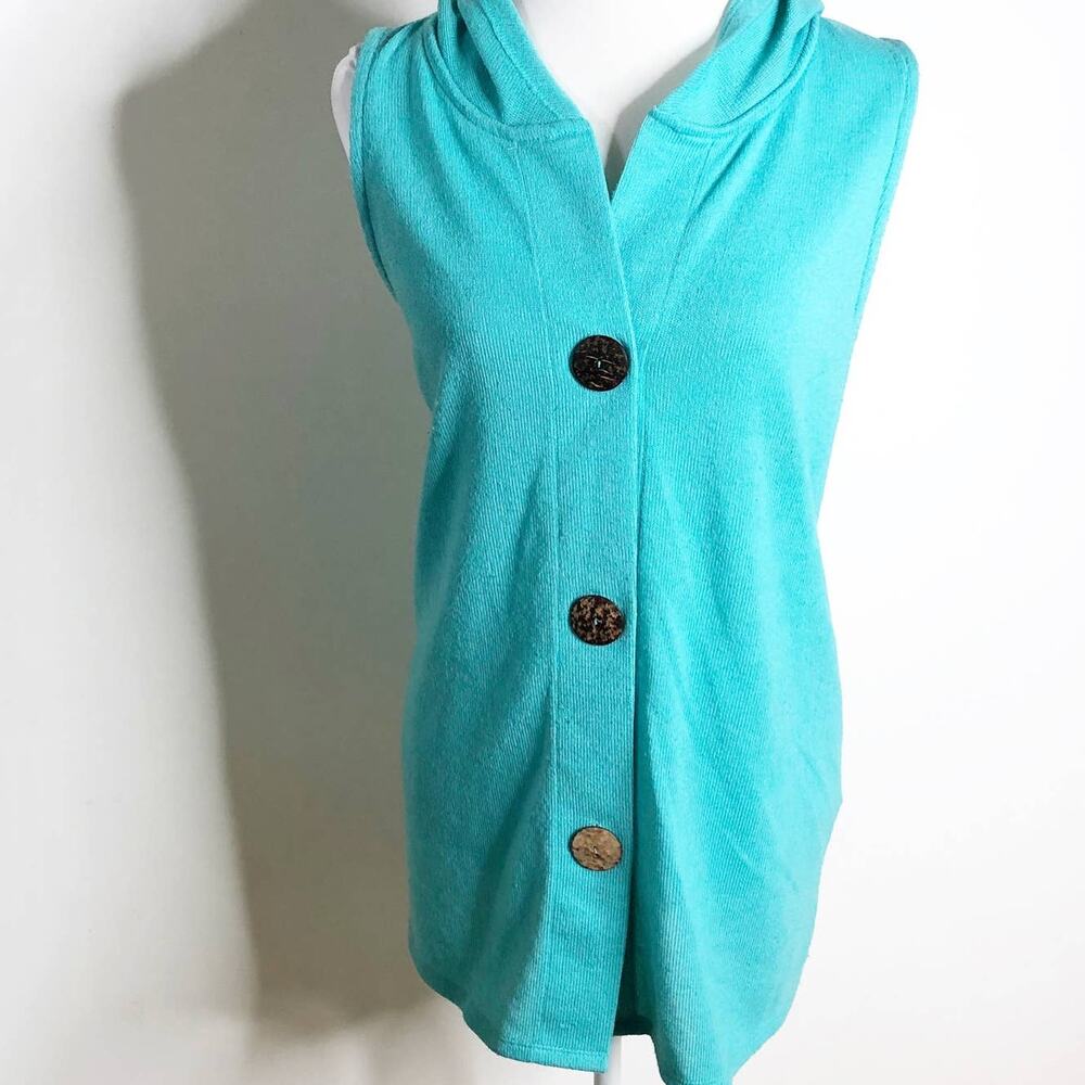 Soft Surroundings sweater Hoodie Vest Medium Tunic  Aqua Blue